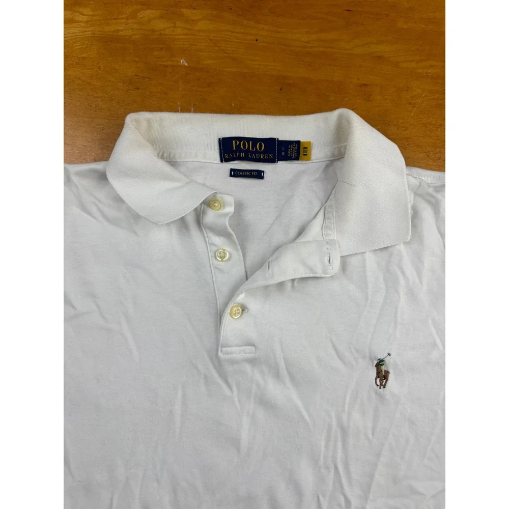 Polo Ralph Lauren Mens White Classic Fit Short Sleeve Cotton Polo Flesh Pony L